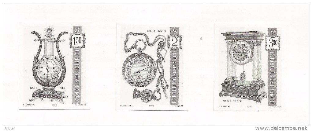 AUSTRIA IMPERFORATE BLACK PROOF ON POST OFFICE DOCUMENT CLOCK WATCHES - Clocks