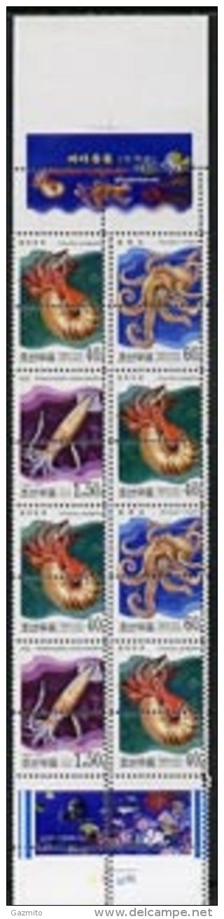 North Korea 2000, Marine Animals Proof Booklet Pane Of 8 With Double Perforations - Corea Del Nord