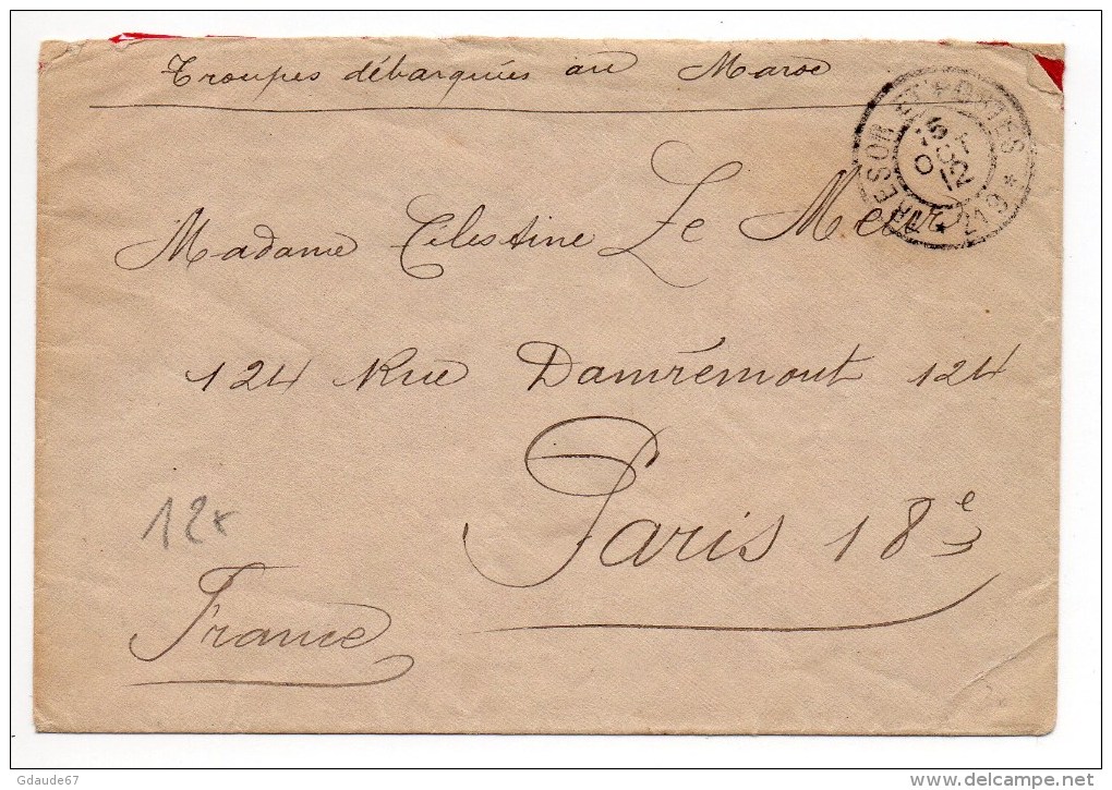 1912 - ENVELOPPE FM Des TROUPES DEBARQUEES AU MAROC Avec TàD TRESOR ET POSTES *219* - Other & Unclassified