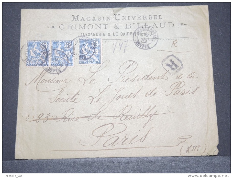 ALEXANDRIE  - Env Recommandée D´Alexandrie Pour Paris Avec 3 X N° 27 - Oct 1904 - A Voir - P17152 - Altri & Non Classificati