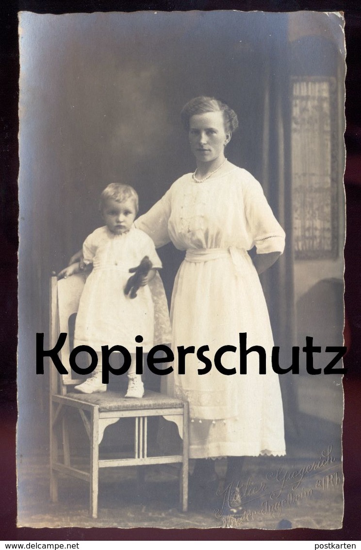 ALTE FOTO POSTKARTE MUTTER & KIND TEDDYBÄR ATELIER GIEGERICH NIEDER INGELHEIM Mother Child Enfant Fille Teddy Bär - Ingelheim