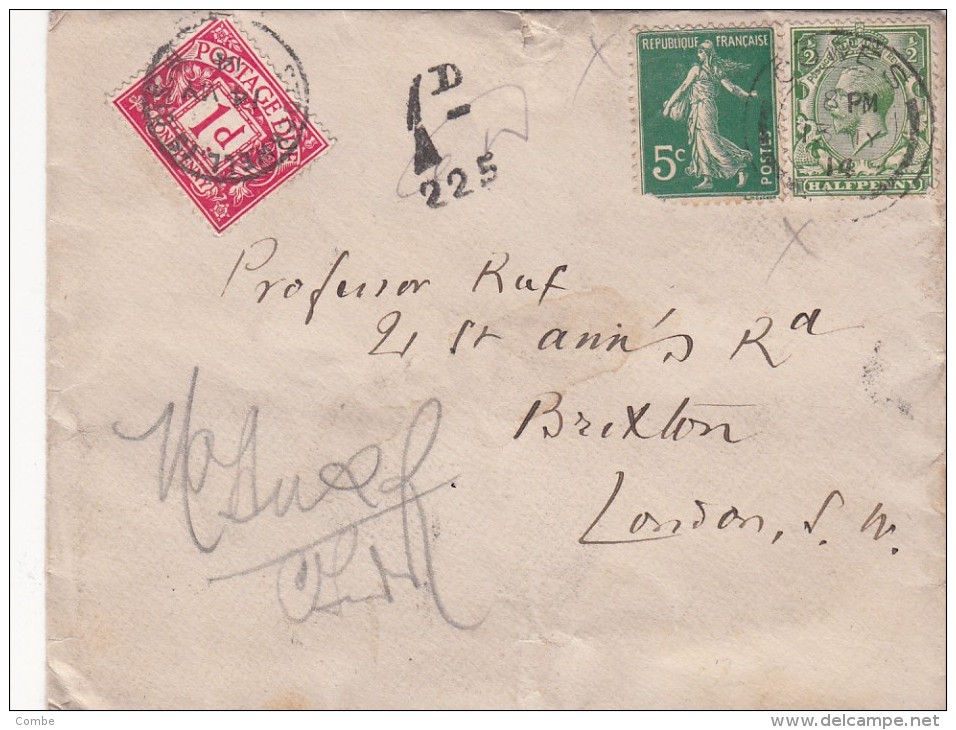 1914 LETTRE ÎLE WIGHT COWES. AFFRANCHISSEMENT MIXTE POUR LONDRES. TAXE 1D. COVER. MIXT. ISLE OF WIGHT TO LONDON /  409 - 1877-1920: Période Semi Moderne