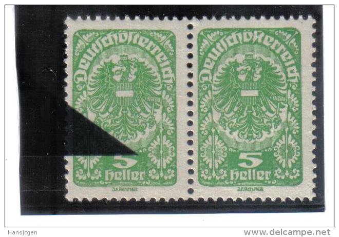 PLF434 ÖSTERREICH 1919 Michl 256 ** PLATTENFEHLER FARBFLECK Neben 5 Im PAAR Mit Normaler MARKE Siehe ABBILDUNG - Errors & Oddities