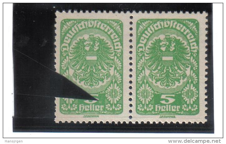 PLF435 ÖSTERREICH 1919 Michl 256 ** PLATTENFEHLER FARBFLECK Neben 5 Im PAAR Mit Normaler MARKE Siehe ABBILDUNG - Variétés & Curiosités