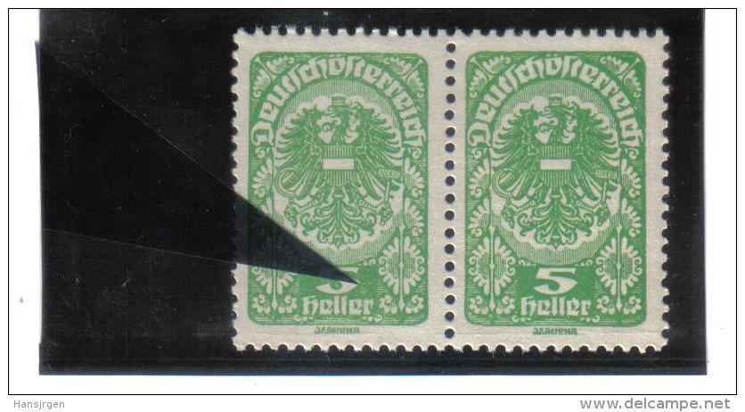 PLF437 ÖSTERREICH 1919 Michl 256 ** PLATTENFEHLER FARBFLECK Neben 5 Im PAAR Mit Normaler MARKE Siehe ABBILDUNG - Variétés & Curiosités