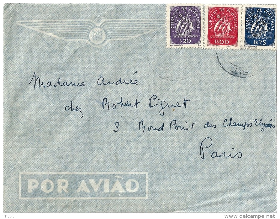 Enveloppe -  Cachet  Au  Départ   Du  PORTUGAL   à  Destination  De   Paris  16è       (  Par  Avon  ) - Airmail