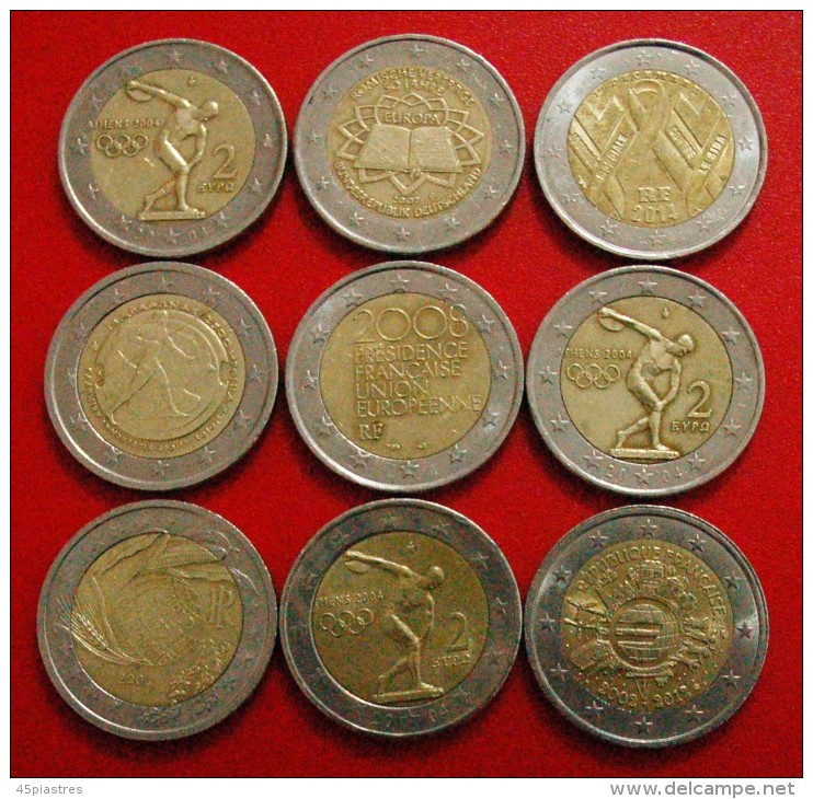 § 9 COMMEMORATIVE COINS: 2 EURO DIFFERENT TYPES! LOW START&#9733;NO RESERVE!!! - Lots & Kiloware - Coins