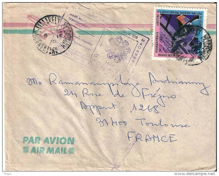 Enveloppe -  Cachet  Au  Depart  De  La Republique  Democratique    De  MADAGASCAR à  Destination  De   Toulouse - Autres - Amérique