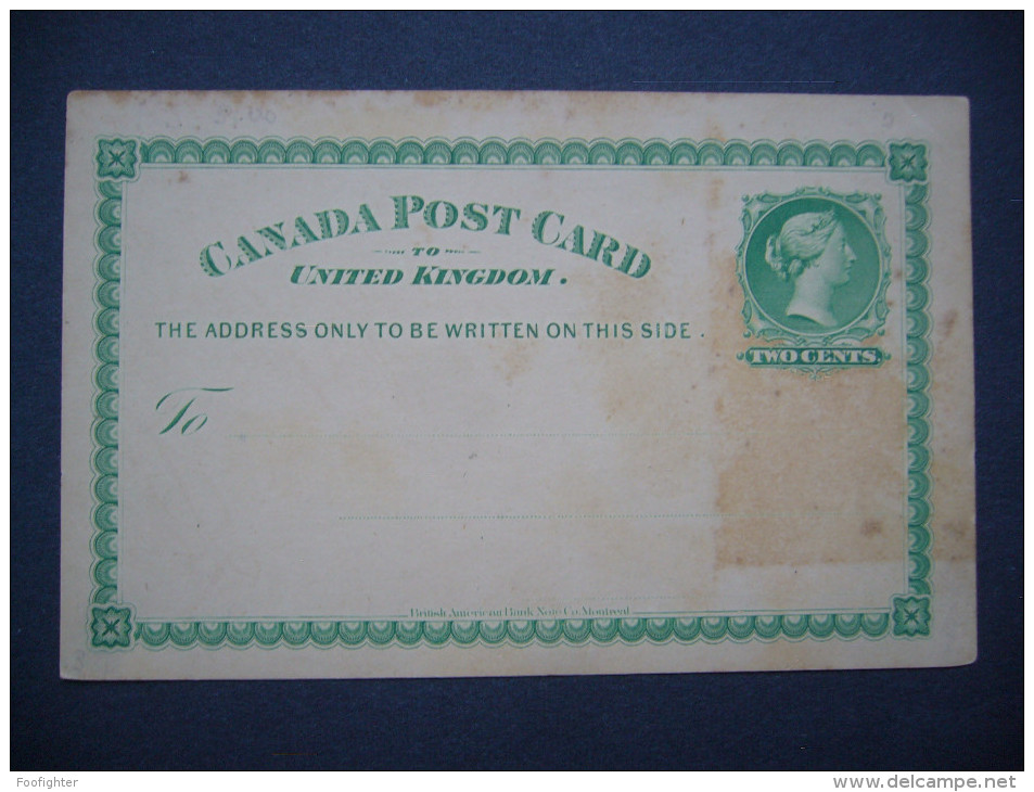 Canada: Post Card To United Kingdom 2 Cents - Ca. 1870s - 1880s - Postal Stationery Entier Ganzsache - Unused - 1860-1899 Reign Of Victoria