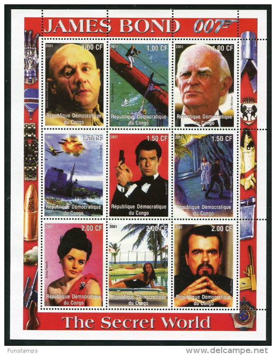 JAMES BOND,007,Movie On SOUVENIR SHEET 9 STAMPS,MNH,Mint,#O72 - Cinema