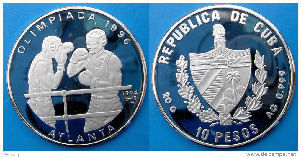 CUBA 10 P 1994 ARGENTO PROOF 999 OLIMPIADA 1996 BOX ATLANTA PESO 20g TITOLO 0,999 CONSERVAZIONE FONDO SPECCHIO - Cuba