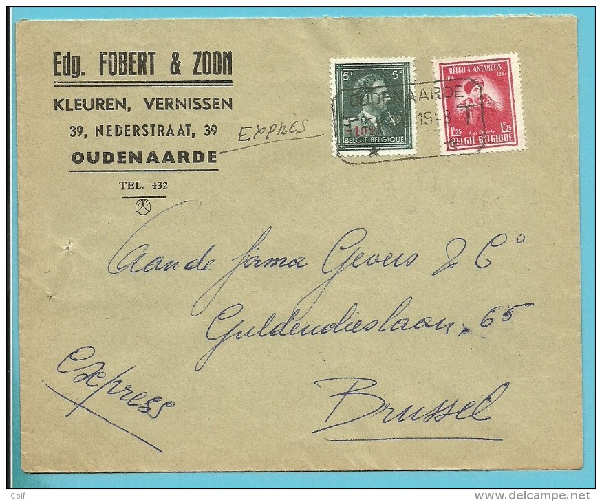724T+749 Op Brief Per EXPRES Met Telegraafstempel OUDENAARDE - 1946 -10%