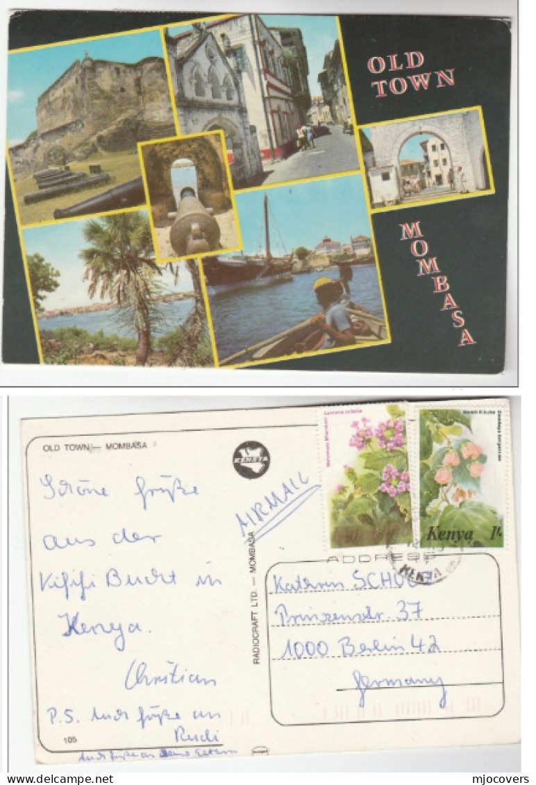 1984 KENYA Postcard Mombasa Old Town To Germany Cover Flower Stamps - Kenya