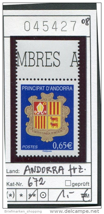 Andorra - Andorre Francaise - Michel 672 - ** Mnh Neuf Postfris - Nuovi