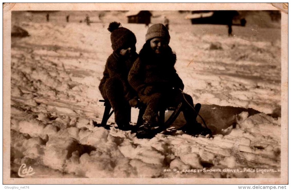 74-CARTE PHOTO AVEC 2 ENFANTS SUR UNE LUGE.. - Megève