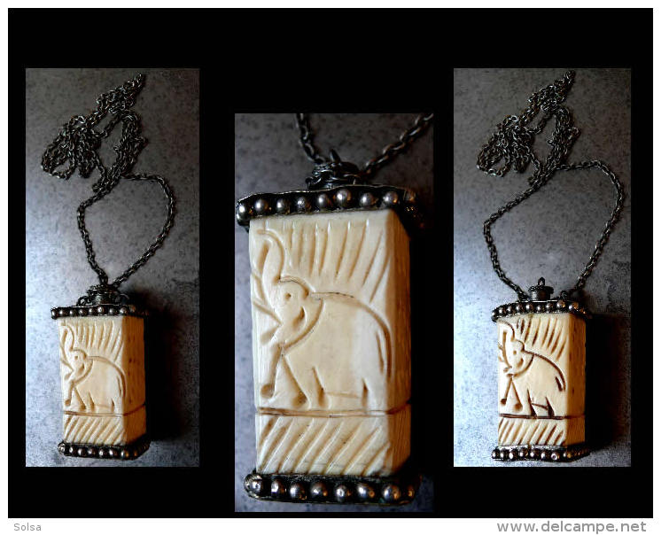 Collier à Parfum Sautoir Exotique à Motif D'éléphants / Vintage Parfume Elephant Ethnic Necklace - Colliers/Chaînes