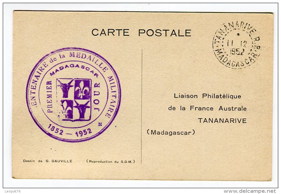 Madagascar - Carte Maximum De La Médaille Militaire En 1952   Référence 515 - Brieven En Documenten