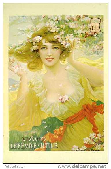 Biscuits Lu (Lefèvre Utile) Par Matignon (cpm Reprint Fleurs De Printemps 1907) - Advertising