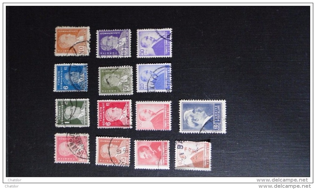 Turquie Lot De 14 Timbres Ataturk  Y/T N° 819,806,811,813,816,917, 1116,1117,1222, 1267, 1275,1277 Usagés - Usati