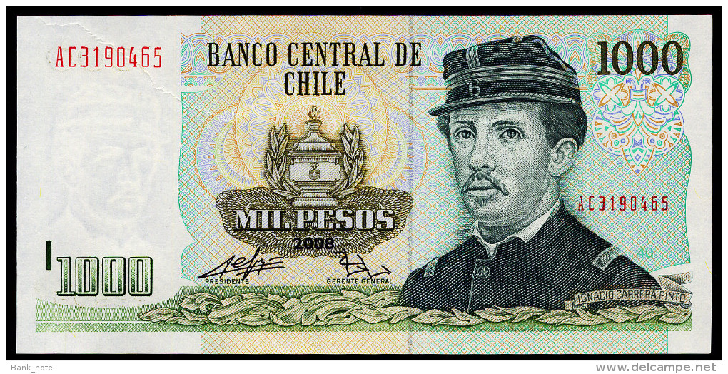 CHILE PAPER CREASE ERROR 1000 PESOS 2008 Pick 154g Unc - Chile