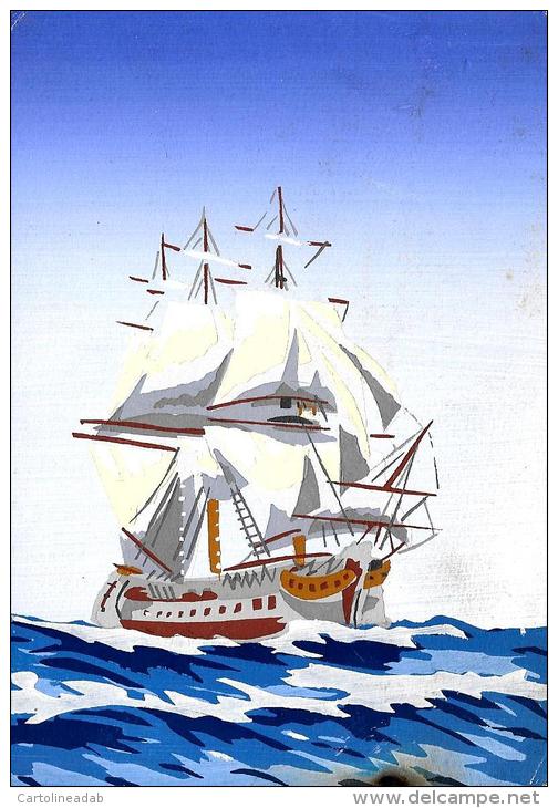 [MD0633] CARTOLINA - VELIERO - DIPINTA A MANO - NV - Sailing Vessels