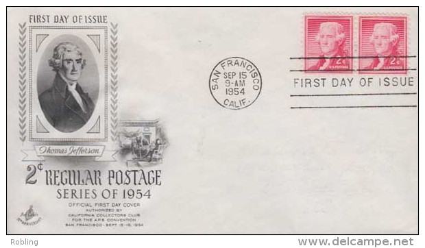 USA.Thomas Jefferson.2e Regular Postage 1954.FDC 002 - Other & Unclassified