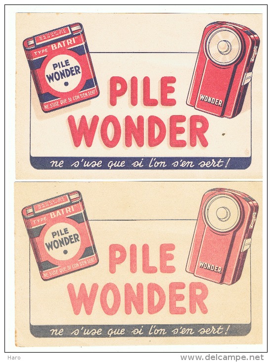 Lot De 2 Buvards - " Pile WONDER " Batterie, Accu,..(pb) - Electricité & Gaz