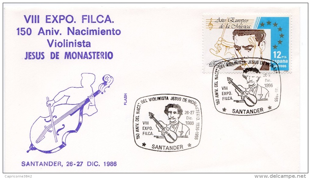 1986 - Espagne - FDC - 150e Anniversaire De La Naissance Du Violoniste Jesus De Monasterio (TP Yvert N°2421) - FDC