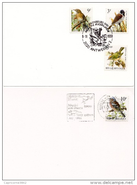 1990 - Belgique - 2 Cartes - Série Oiseaux - Grive (n°2426), Bruant (n°2425), Roitelet (n°2424) Pinson (n°2350) - - 1981-1990