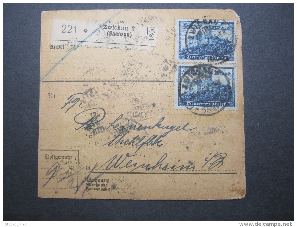 1923 , Paketkarte Aus Zwickau  , 2 Scans - Briefe U. Dokumente