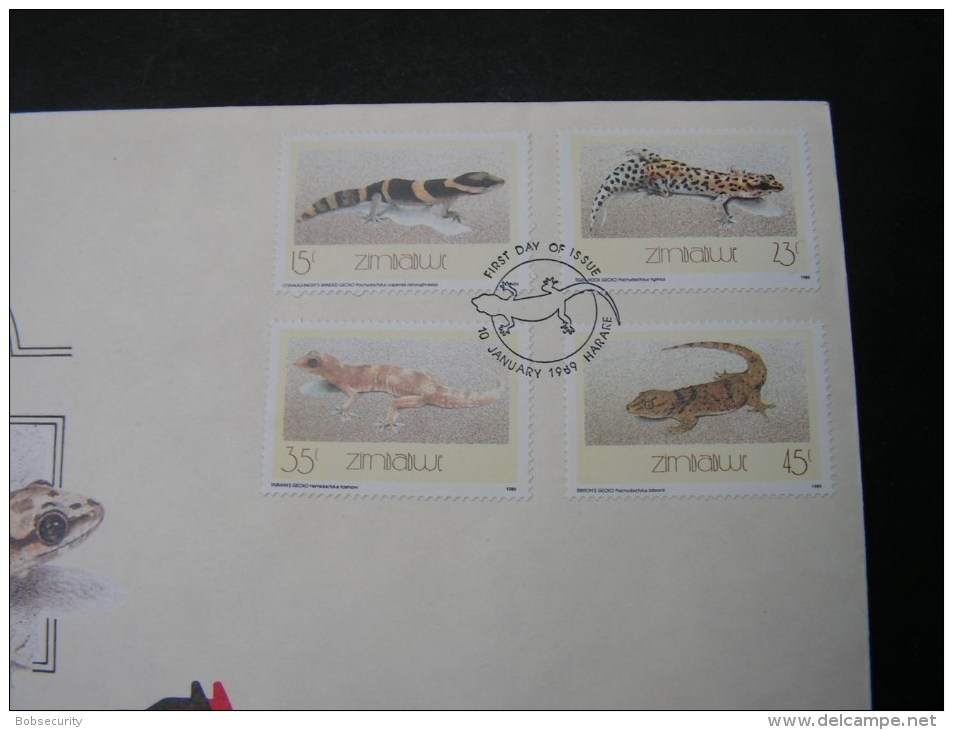 == Zimbabawe , 1989 Tiere Geckos 386-389  FDC - Zimbabwe (1980-...)