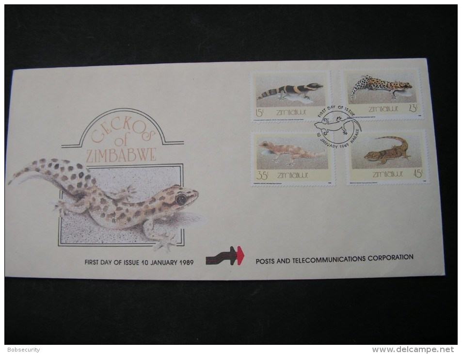 == Zimbabawe , 1989 Tiere Geckos 386-389  FDC - Zimbabwe (1980-...)