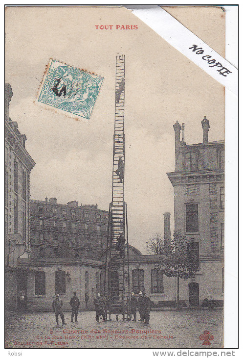 75 PARIS XX (20e),  Rue Haxo, Pompiers Echelle, Ed Fleury TOUT PARIS 5 (rare) - Arrondissement: 20
