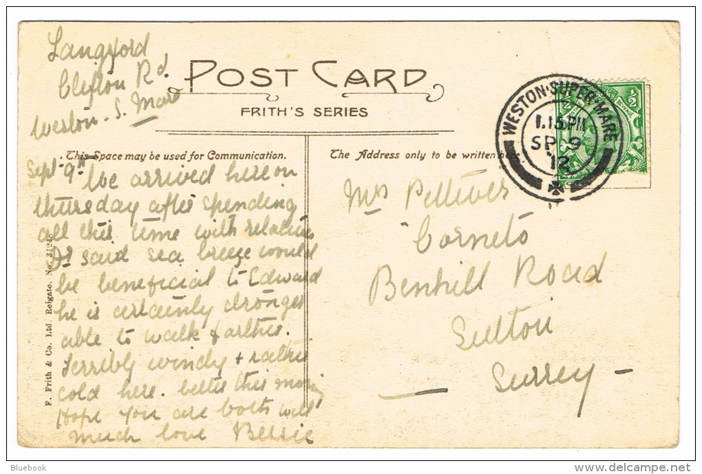 RB 1084 - 1912 Postcard - Grove Park &amp; Bandstand - Weston-super-Mare Somerset - Good Postmark - Weston-Super-Mare