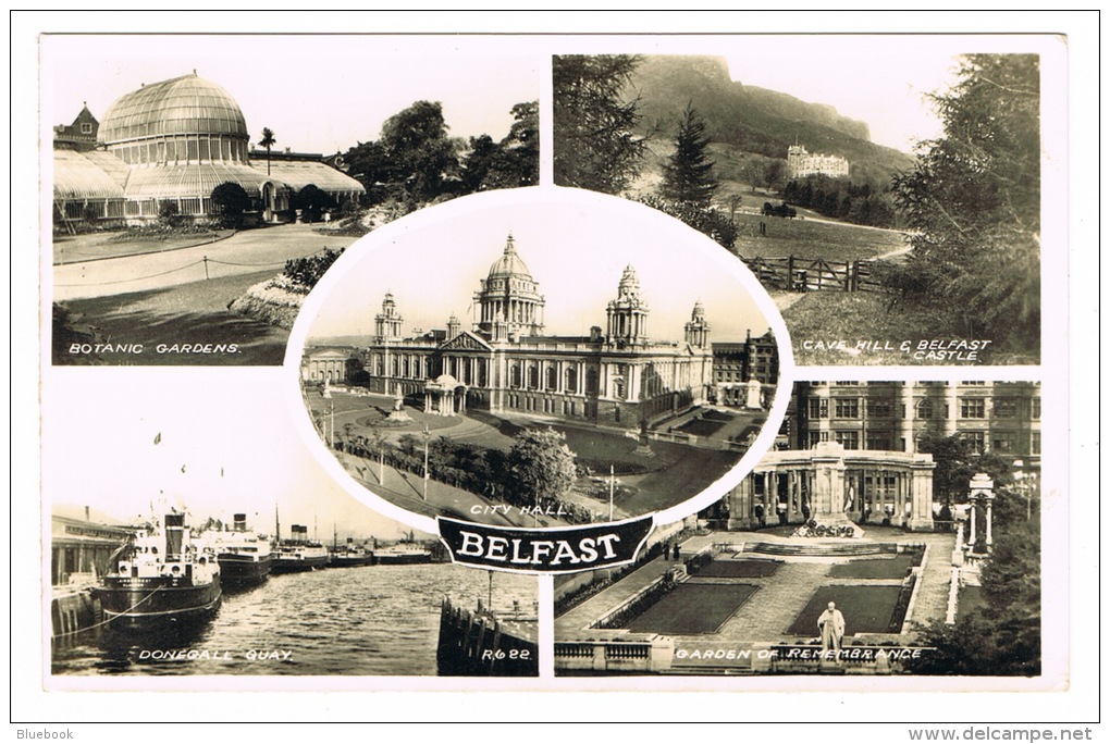 RB 1085 -  Real Photo Multiview Postcard Belfast Antrim Ireland - Botanic Gardens &amp; Donegall Quay - Antrim