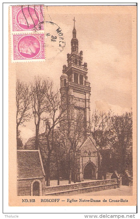 Timbre-Cérès De Mazelin YT 679-paire Horizontale-1947-sur Carte Postale De Roscoff Eglise Notre-Dame De Croaz-Batz - 1945-47 Cérès De Mazelin