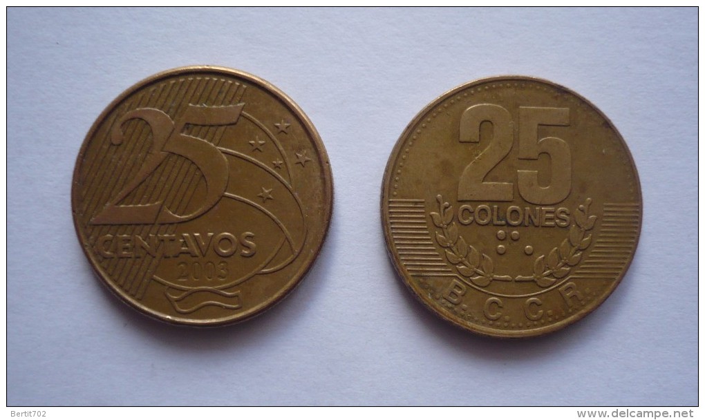 BRASIL - 25 Centavos 2003 Et  COSTA-RICA -25 Colones 1995 - Autres – Amérique