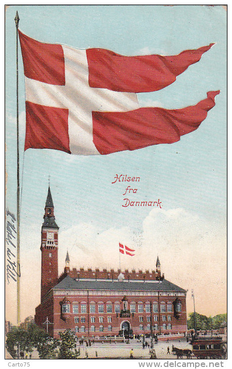 Danemark - Hilsen Fra Danmark - Hôtel De Ville Drapeau - 1907 - Denmark