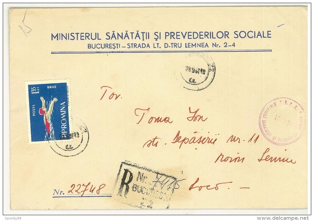 STORIA POSTALE - ROMANIA - BUCARESTI - BUCAREST - REGISTERED MAIL - MINISTERUL SANATATII SI PREVEDERILOR SOCIALE - 1964 - Marcophilie