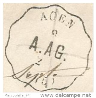 LETTRE CONVOYEUR STATION AGEN A AG ANNULE + AUCH AAG 1873 + TAXE 40 DT RARE - 1849-1876: Période Classique