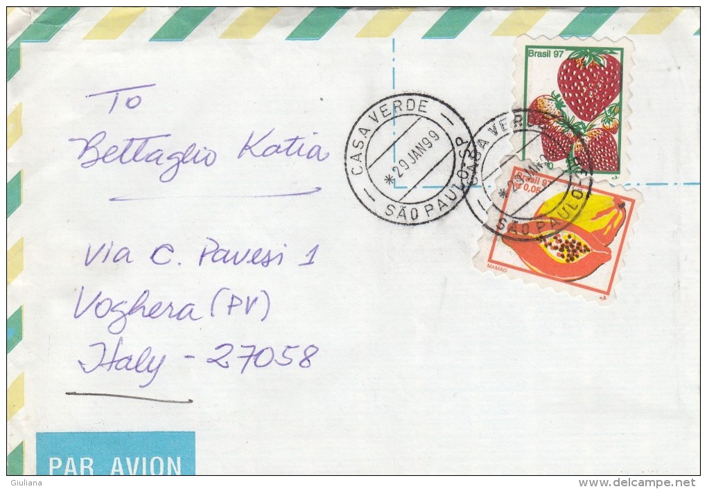 Brasile 1999 -Lettera X L'Italia Affrancaa Con 2 Stamps - Lettres & Documents