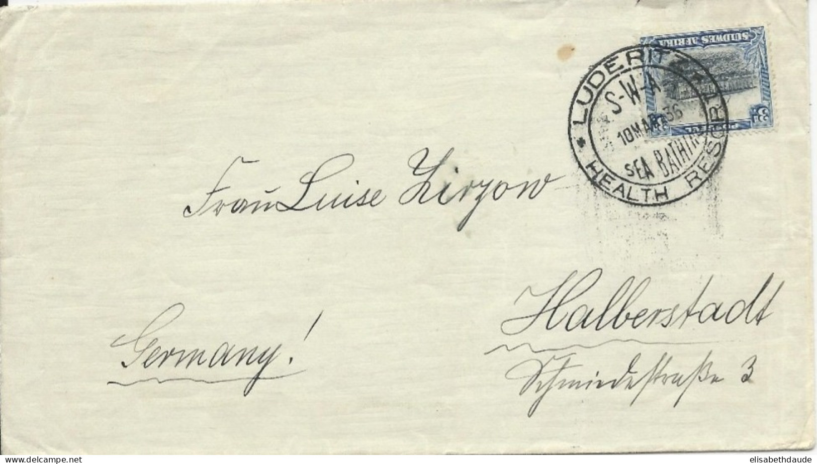 1936 - SWA (EX COLONIE ALLEMANDE) - ENVELOPPE De LUDERITZ Pour HALBERSTADT (GERMANY) - Südwestafrika (1923-1990)