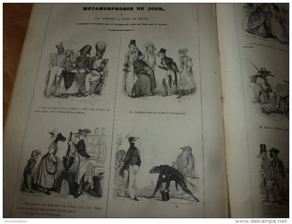 Journal pour rire années 1840  Musée PHILIPON  : Musée et Magasin comiques LES HOMMES A TÊTES DE BÊTES , Croquis divers