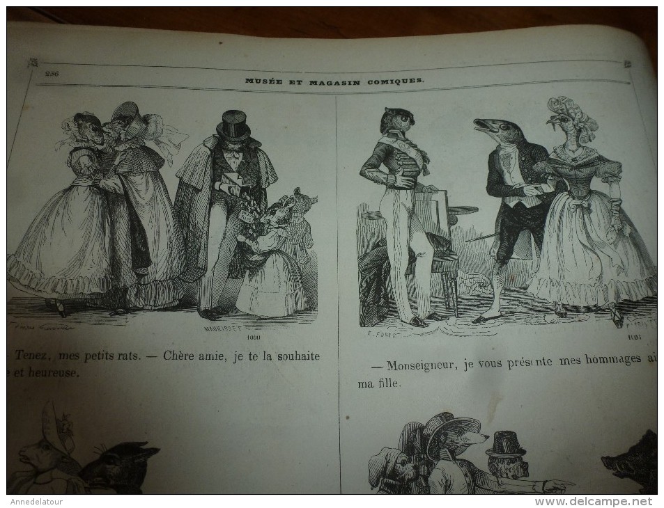 Journal pour rire années 1840  Musée PHILIPON  : Musée et Magasin comiques LES HOMMES A TÊTES DE BÊTES , Croquis divers