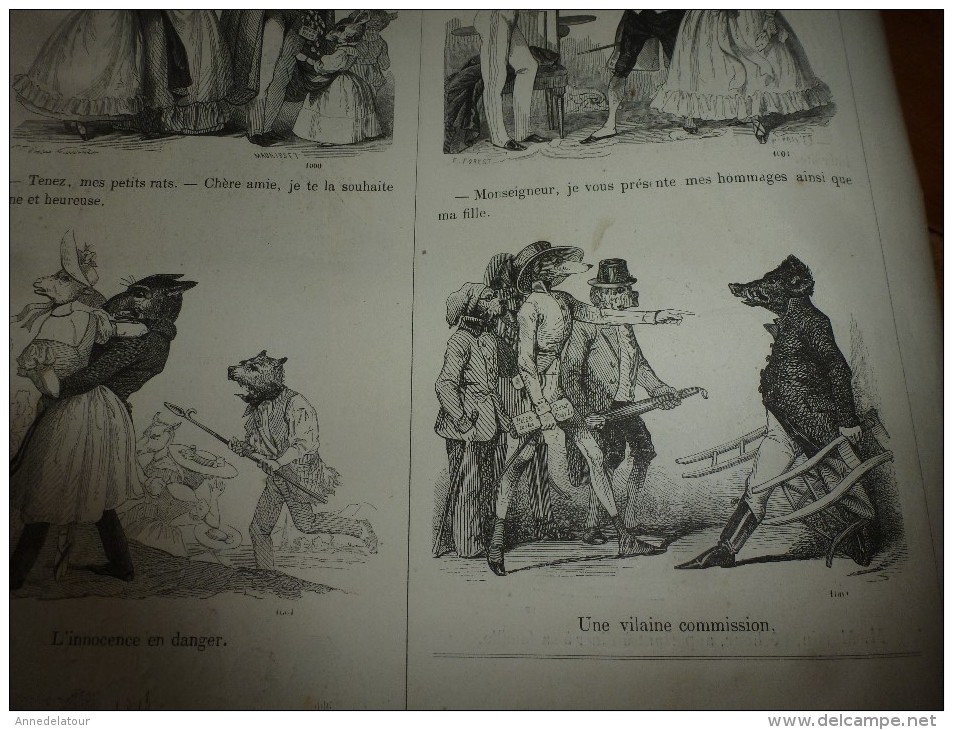 Journal pour rire années 1840  Musée PHILIPON  : Musée et Magasin comiques LES HOMMES A TÊTES DE BÊTES , Croquis divers