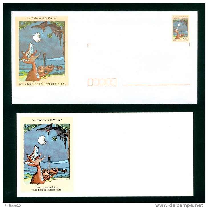 ENVELOPPE PRE-AFFRANCHIE "LA FONTAINE - LE RENARD ET LE CORBEAU" (TP FRANCE 2961) + CARTE DE CORRESPONDANCE - NEUF - Verzamelingen En Reeksen: PAP