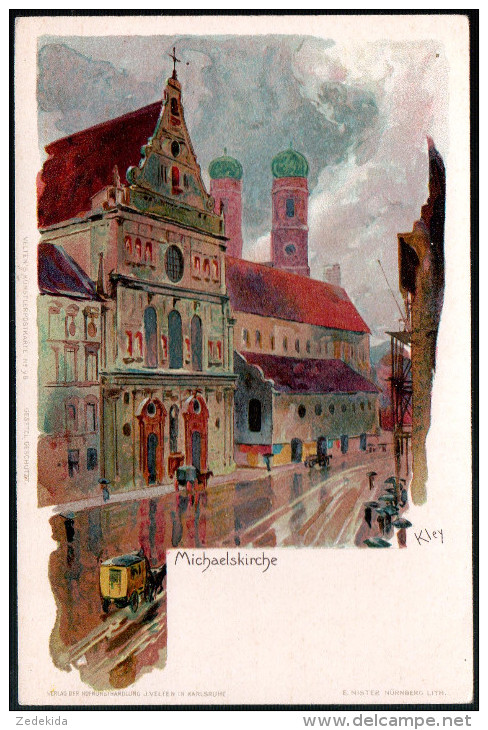 1547 - Ohne Porto - Alte Litho Künstler Ansichtskarte München MichaelsKirche Kirche - Kley TOP - Kley