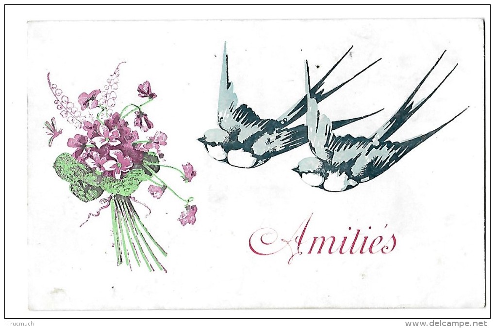 D12928 - AMITIES  *hirondelles*bouquet De Fleurs* - Autres & Non Classés