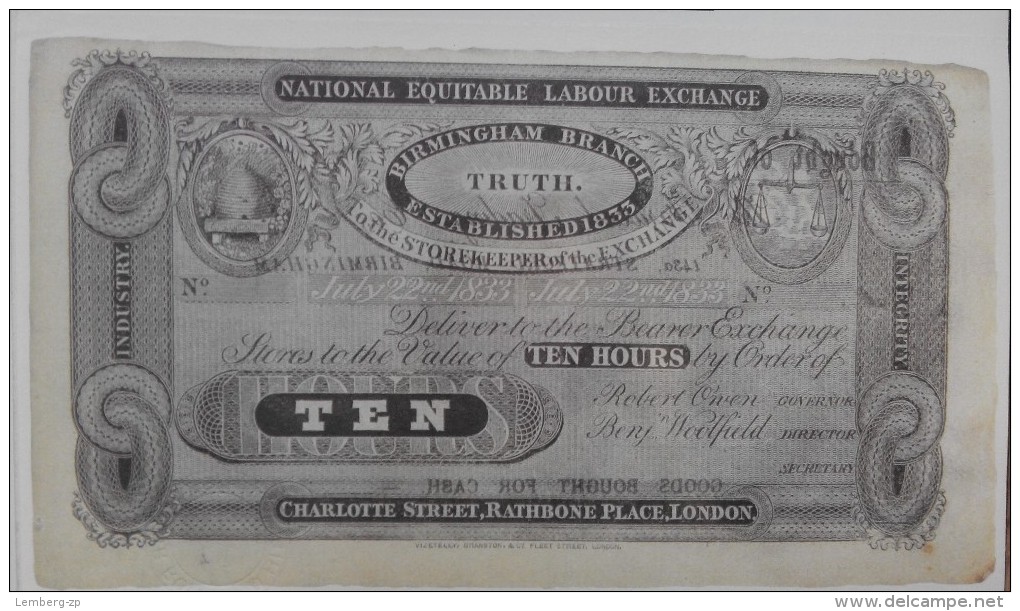 Grossbritannien Privatpapiergeld / UK Private Paper Money - 10 Hours 1833 COPY Lemberg-Zp - Altri & Non Classificati