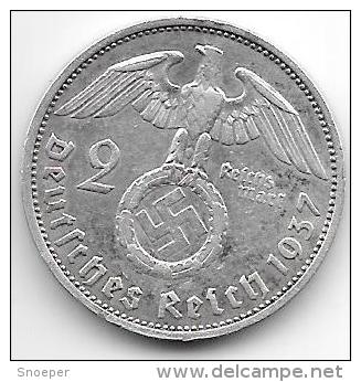 *third Reich  2 Reichsmark 1937 F( Pos. A)  Km 93 - 2 Reichsmark